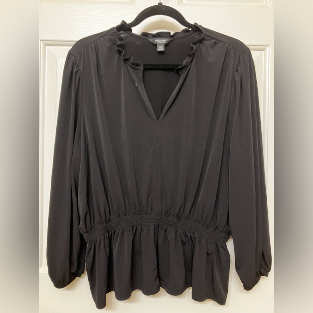 SIMPLY VERA Vera Wang-Long Sleeve V Neck Cropped Boho top Sz XXL Black
